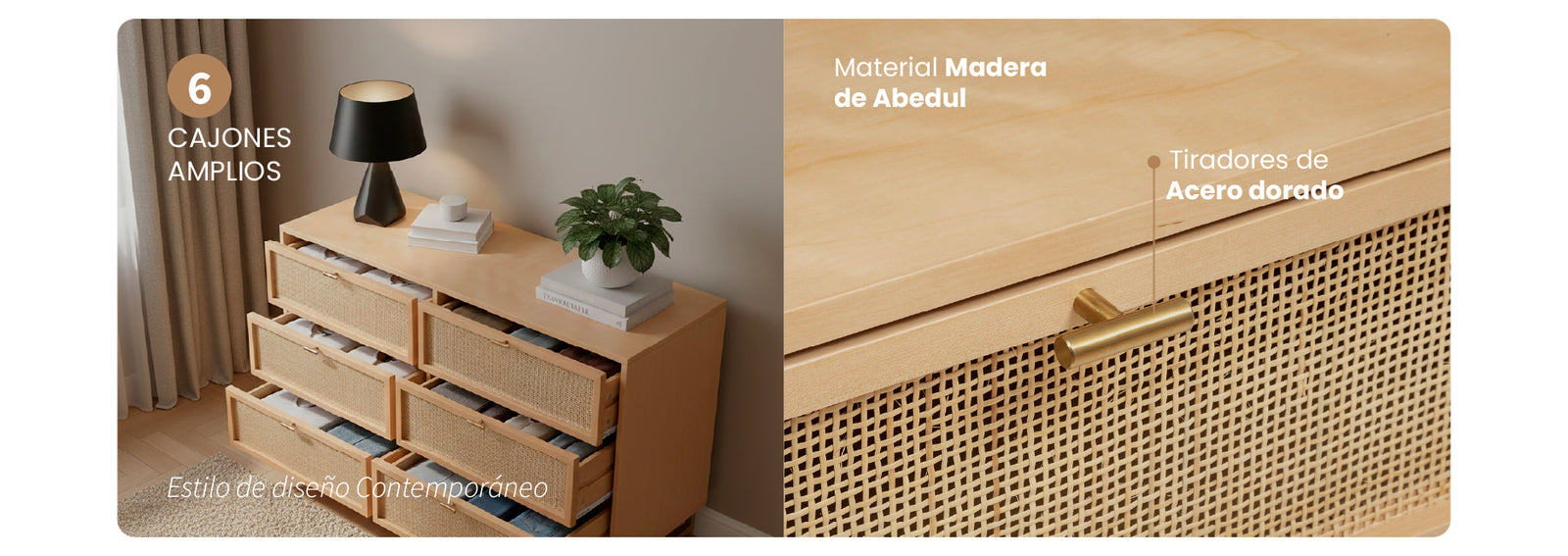 Comoda Doble Ratán 6 Cajones 120x40x74,5 cm Atmosphera