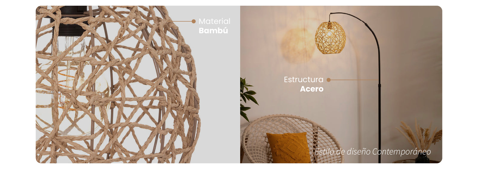Lámpara de Pie Arco Rahe Metal Natural 180 cm Atmosphera