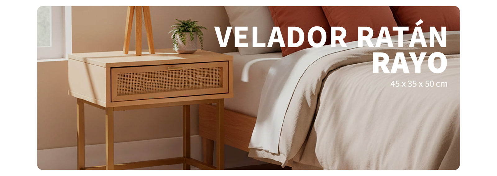 Velador Con Cajón Madera Ratán 45x35x55 cm Atmosphera