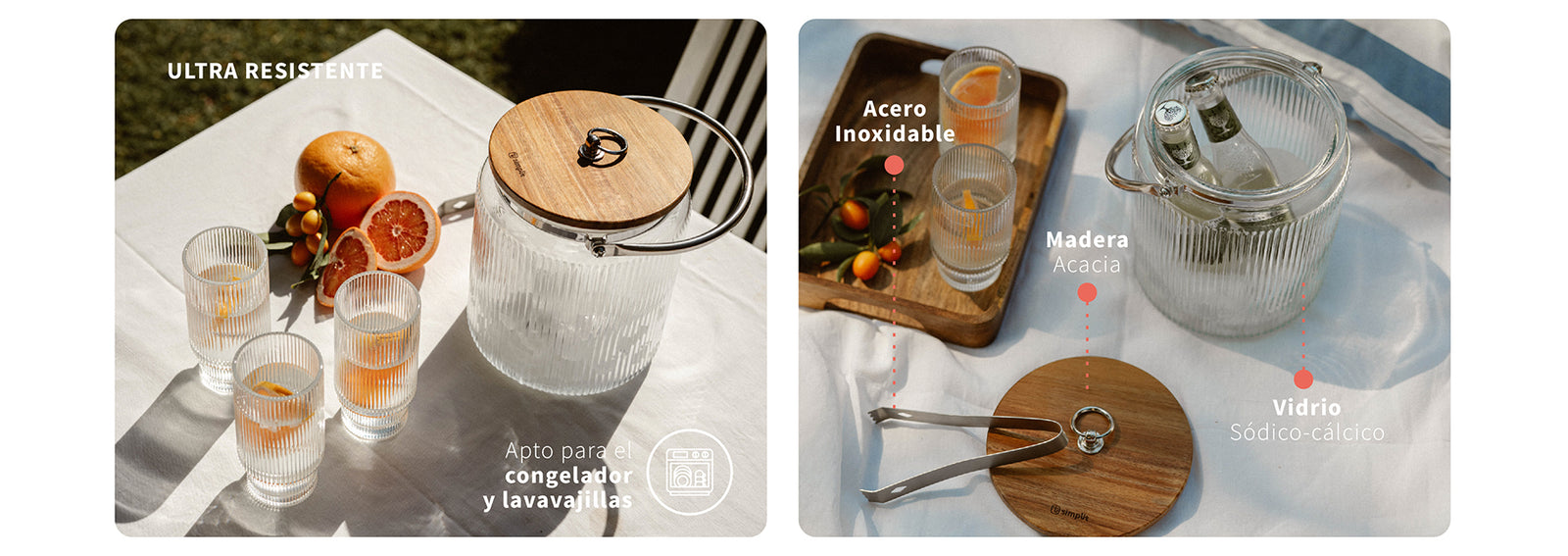 Hielera Vidrio Charlotte Tapa Madera 3,8lts Simplit