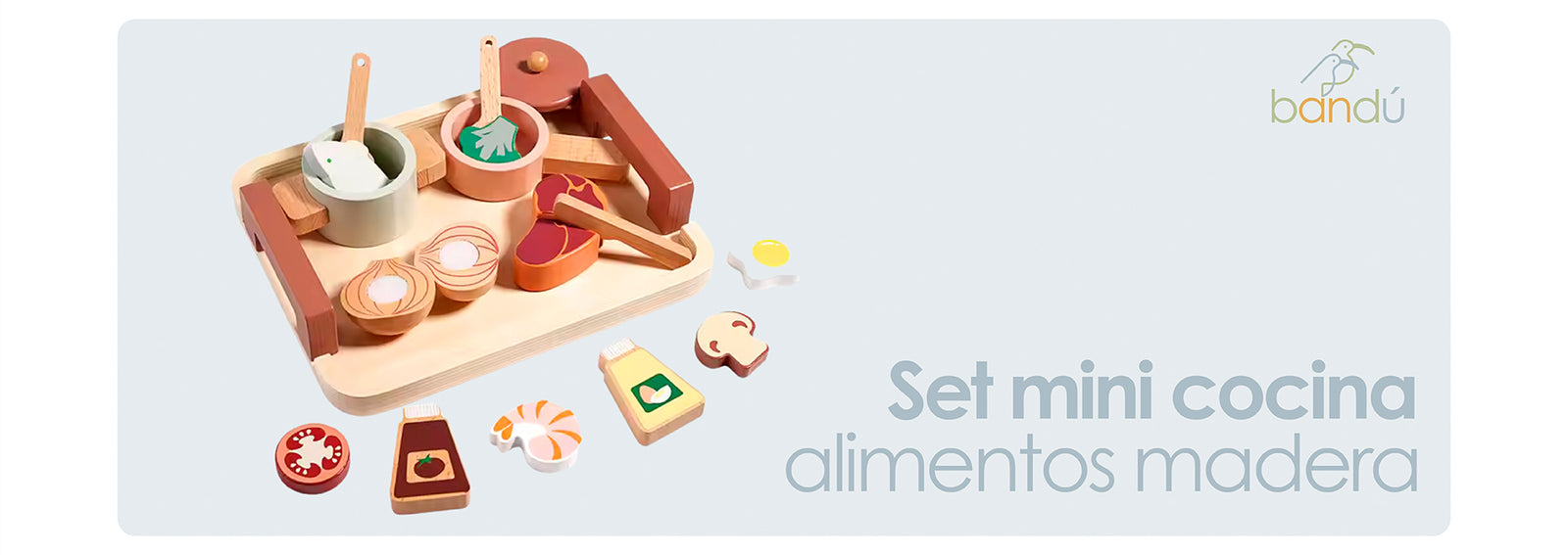 Set Juego Mini Cocina de Juguete Alimentos Madera Bandú