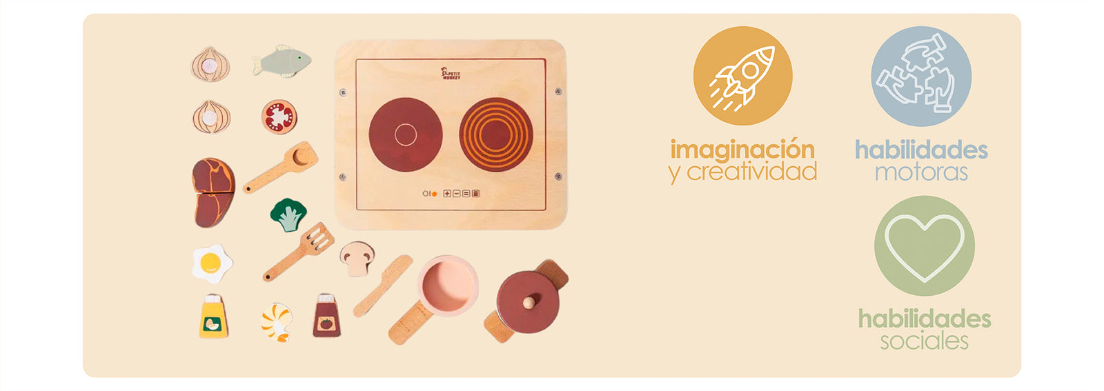 Set Juego Mini Cocina de Juguete Alimentos Madera Bandú