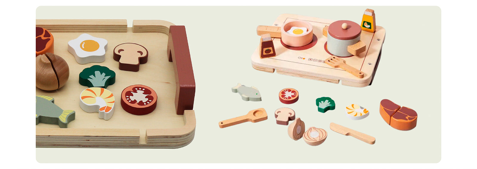Set Juego Mini Cocina de Juguete Alimentos Madera Bandú