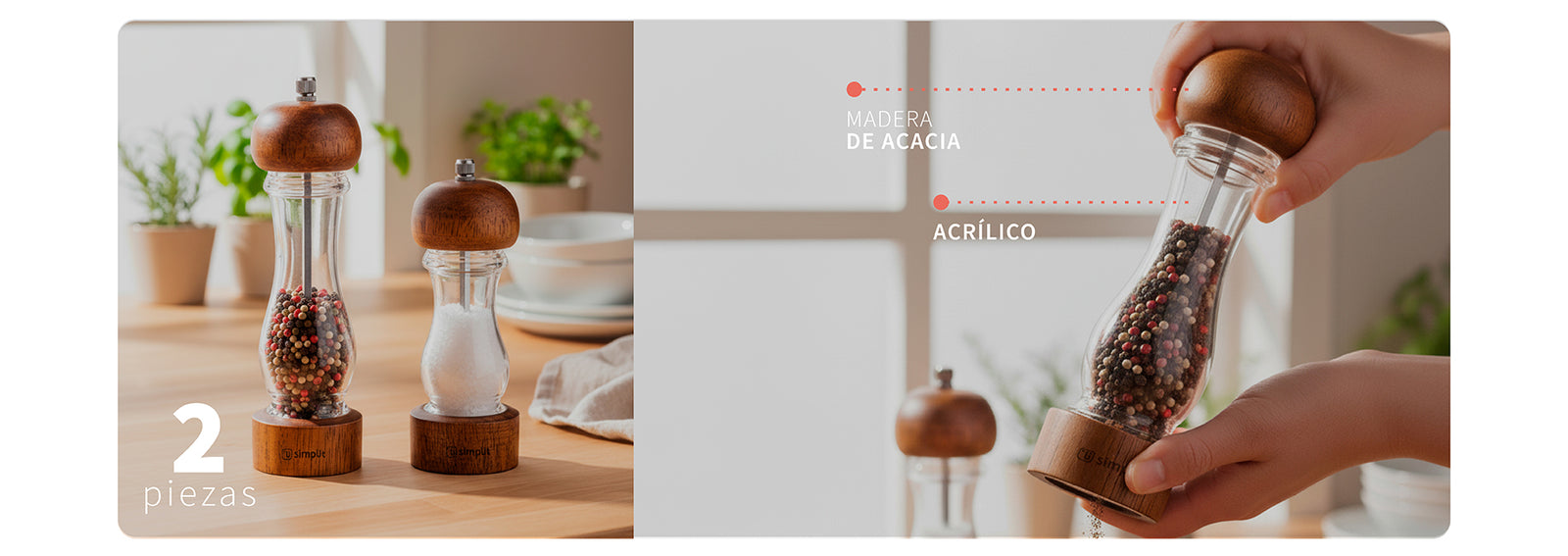 Set 2 Molinillos Sal Pimienta Madera Verona Simplit