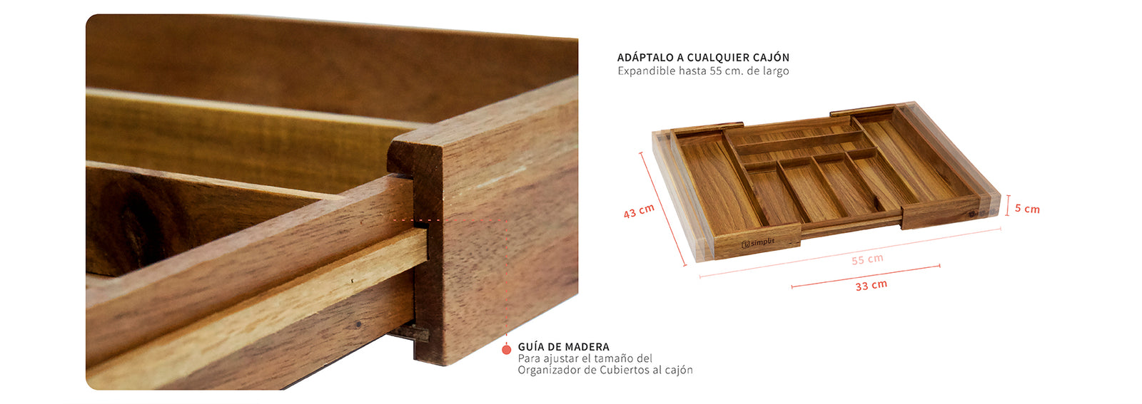 Organizador Cubiertos Expandible Madera Acasia Basel Simplit
