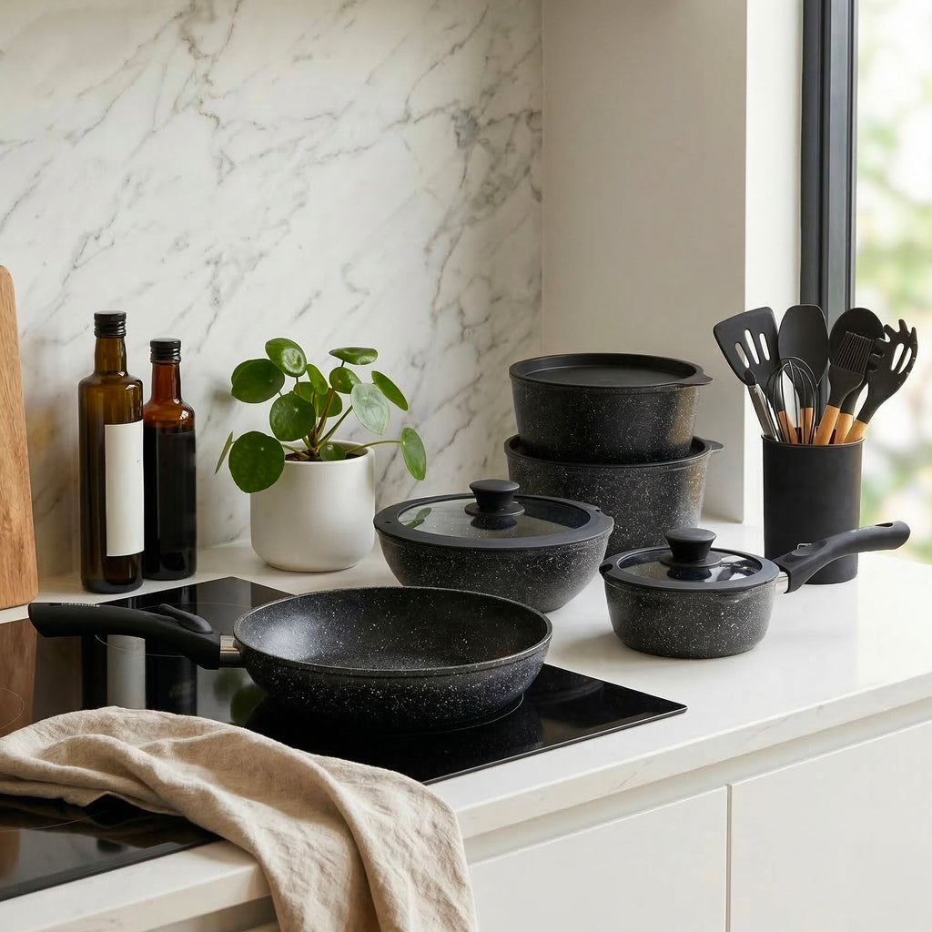 Batería Cocina Oxford + Set 12 Utensilios Negro Simplit