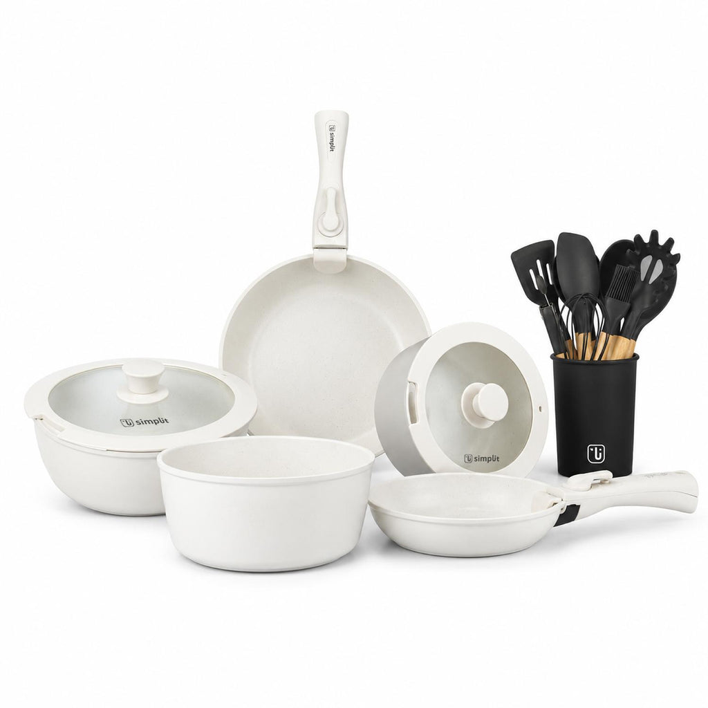 Batería Cocina Oxford Beige + Set 12 Utensilios Negro Simplit