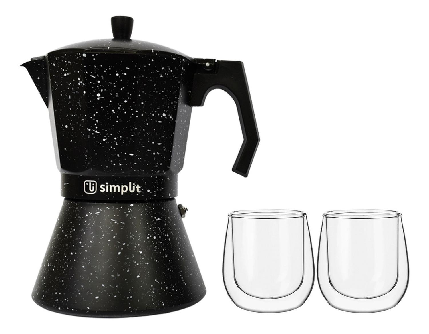 Pack Cafetera Italiana 4 Tazas + Set 2 Tazas Expreso 80 ml Simplit