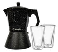 Pack Cafetera Italiana 12 Tazas + Set 2 Vasos Doble Pared 400 ml Simplit