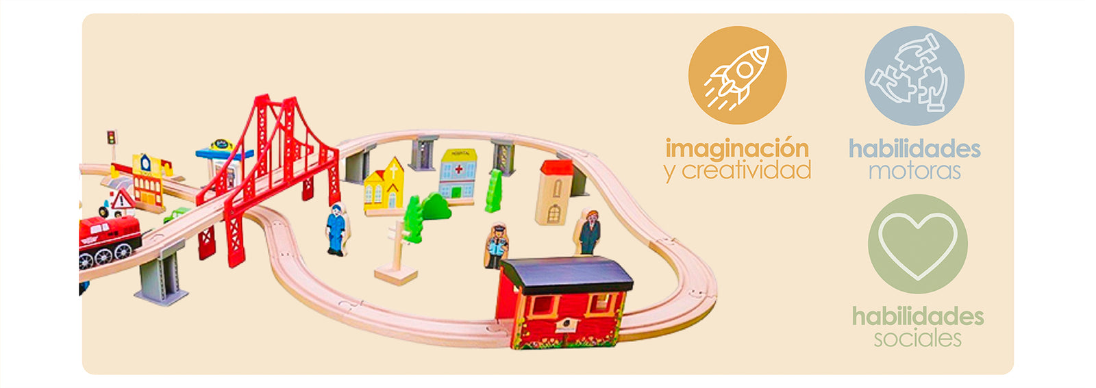 Pista de Autos y Tren de Madera Juego Didactico 70pcs Bandú