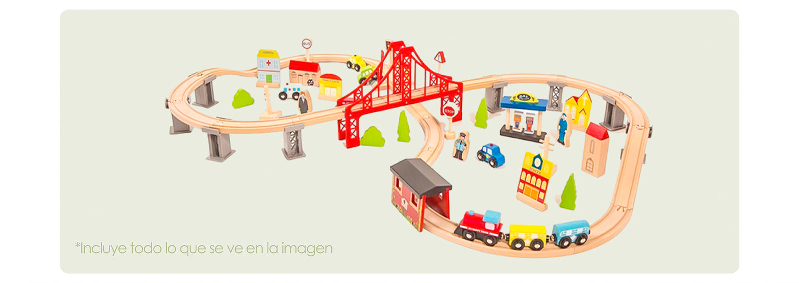 Pista de Autos y Tren de Madera Juego Didactico 70pcs Bandú