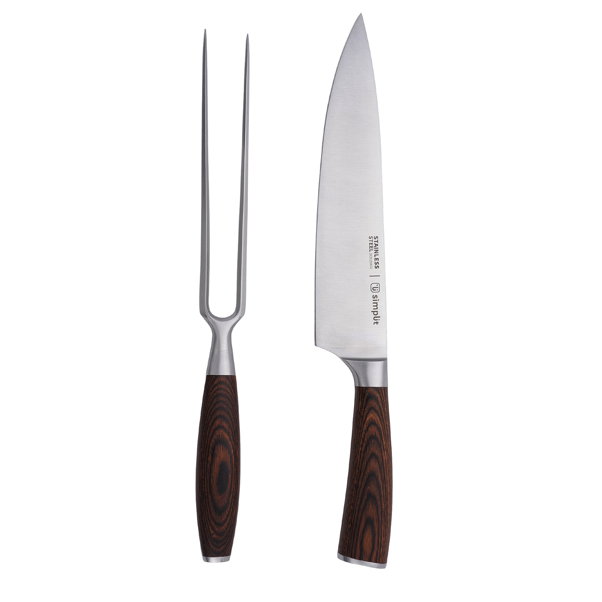 Simplit Set Parrillero Toledo cuchillo 21 cm y tenedor — vista frontal sobre fondo blanco