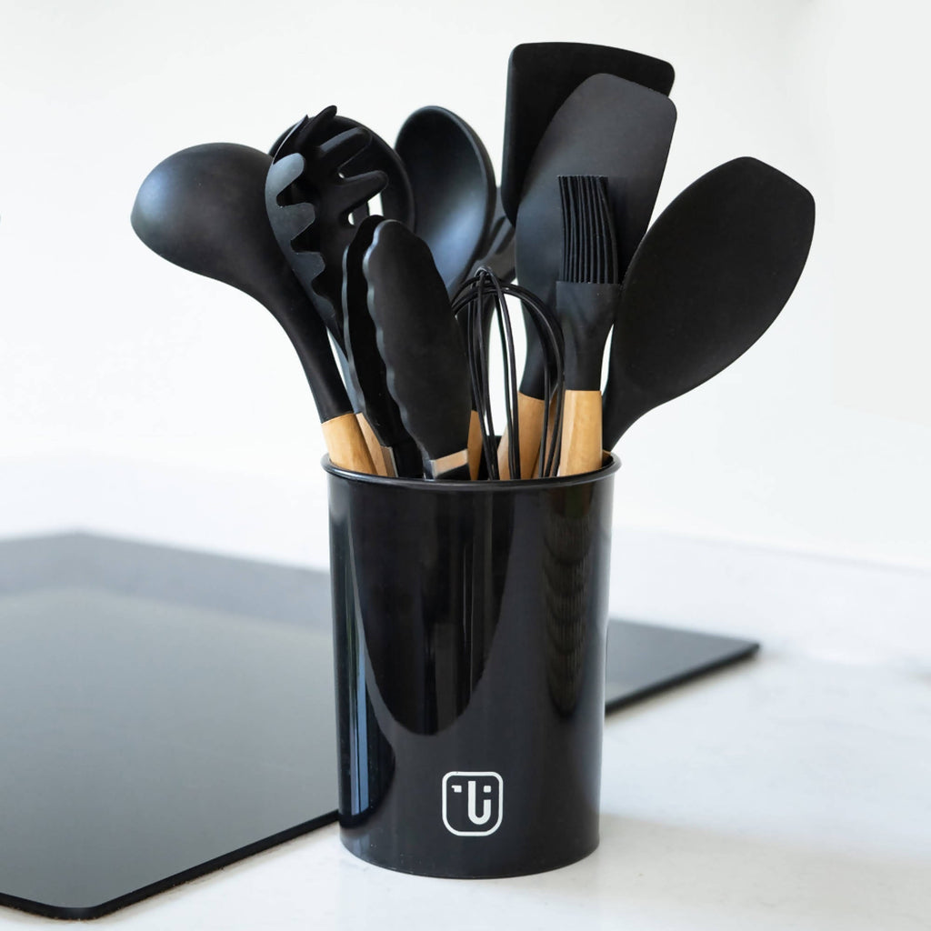 Set 12 Utensilios De Cocina Silicona Negro Simplit