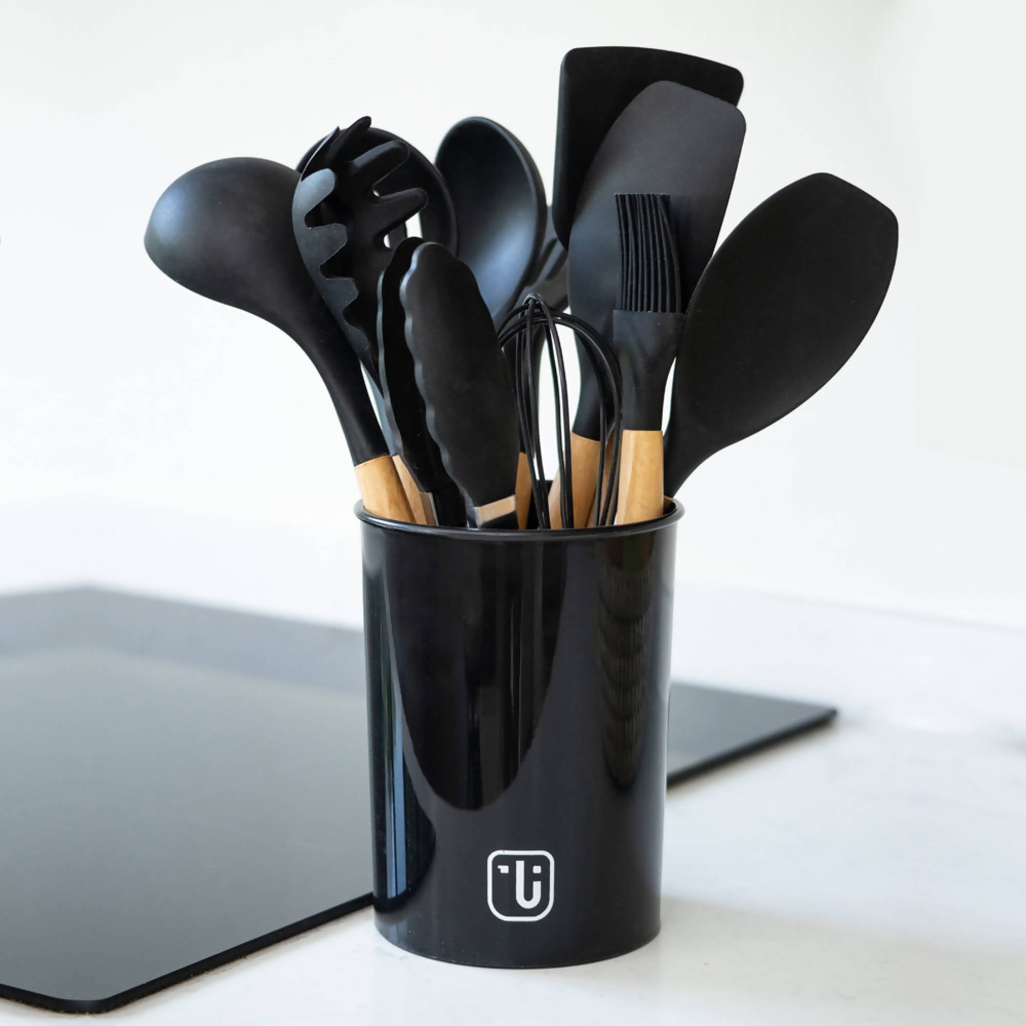 Set 12 Utensilios De Cocina Silicona Negro Simplit