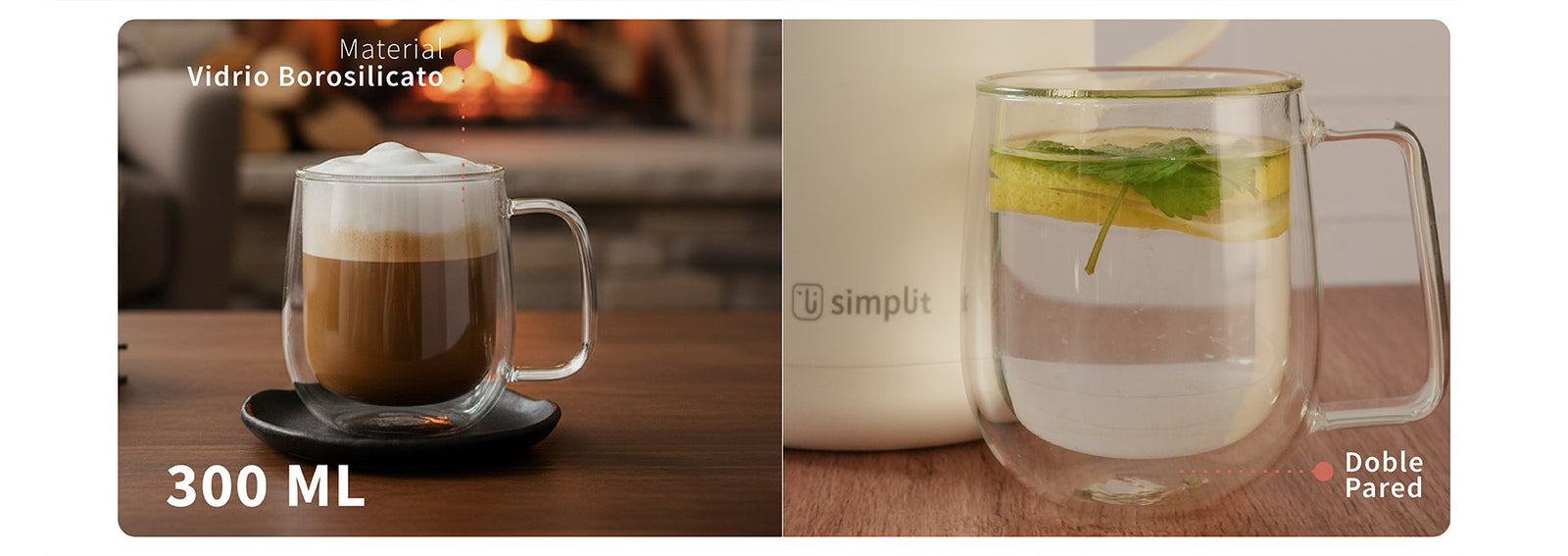 Taza Mug de Vidrio Doble Pared 300 ml Simplit