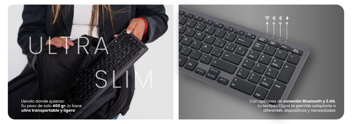 Teclado Slim Cygna + Mouse Slim Velar Grafito LEVO