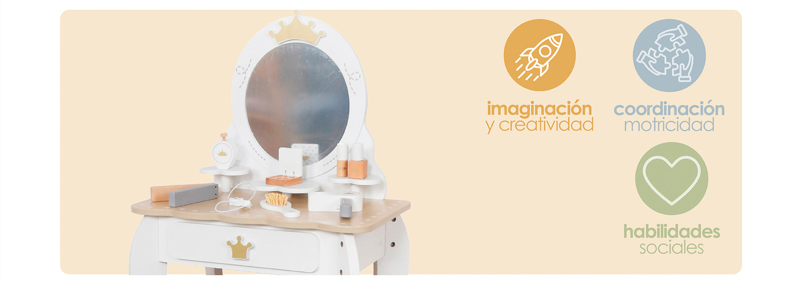 Tocador Infantil Para Niñas Espejo Maquillaje Madera Bandú