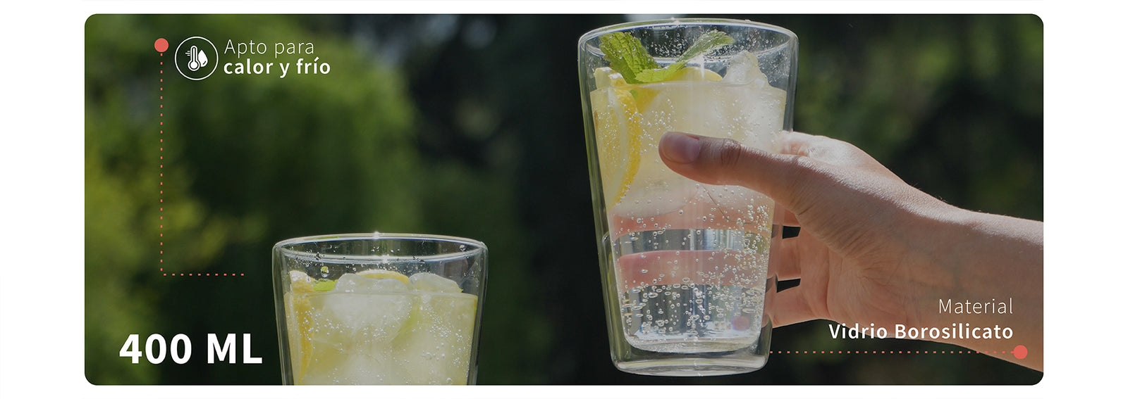 Set 4 Vasos Vidrio Doble Pared 400 ml Simplit