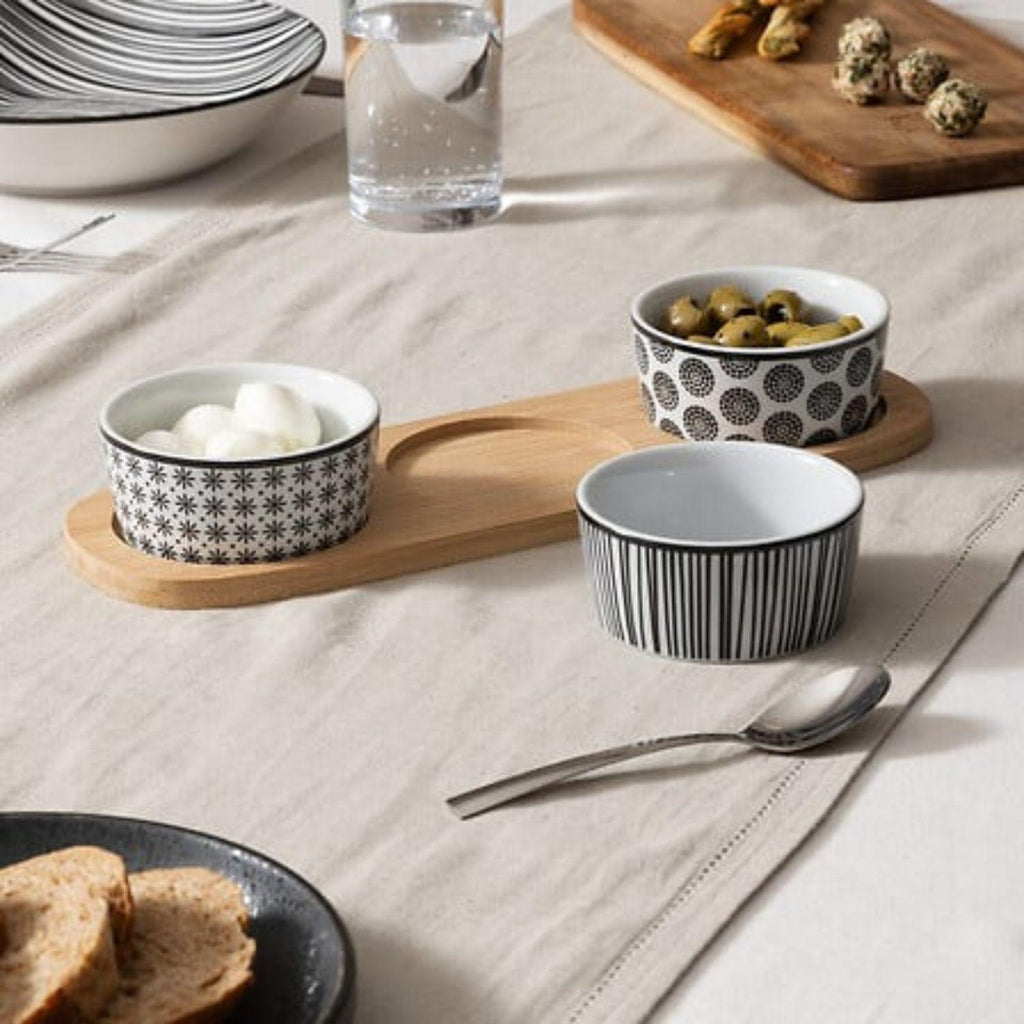 Set Aperitivo 4 Pza Cerámica Bandeja Bambú Secret de Gourmet