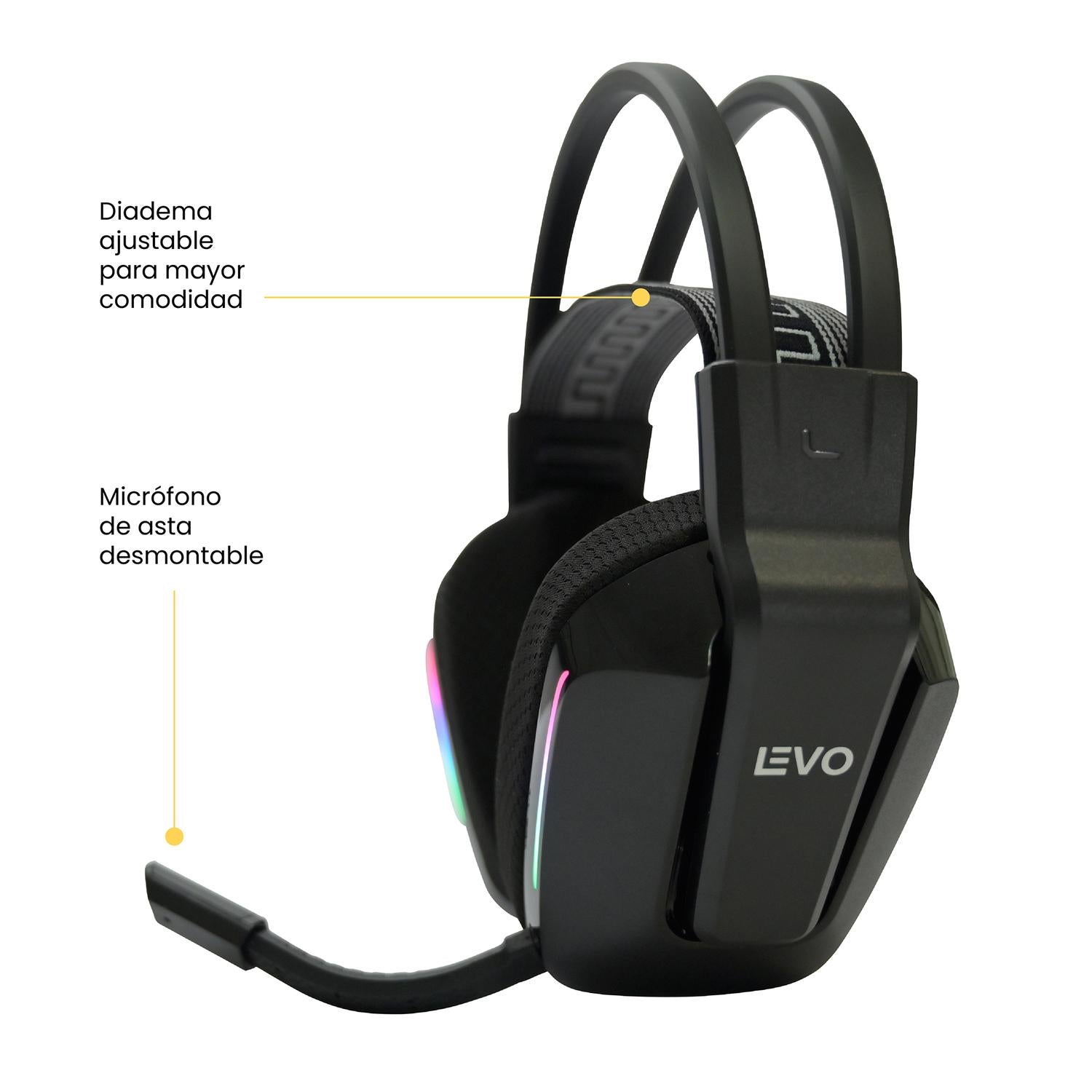 LEVO Zenit Elite negro — vista posterior de la diadema y arco ajustable