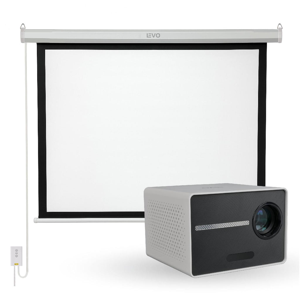 Proyector Portátil Halo 9000lm + Telón Electrico 100" LEVO