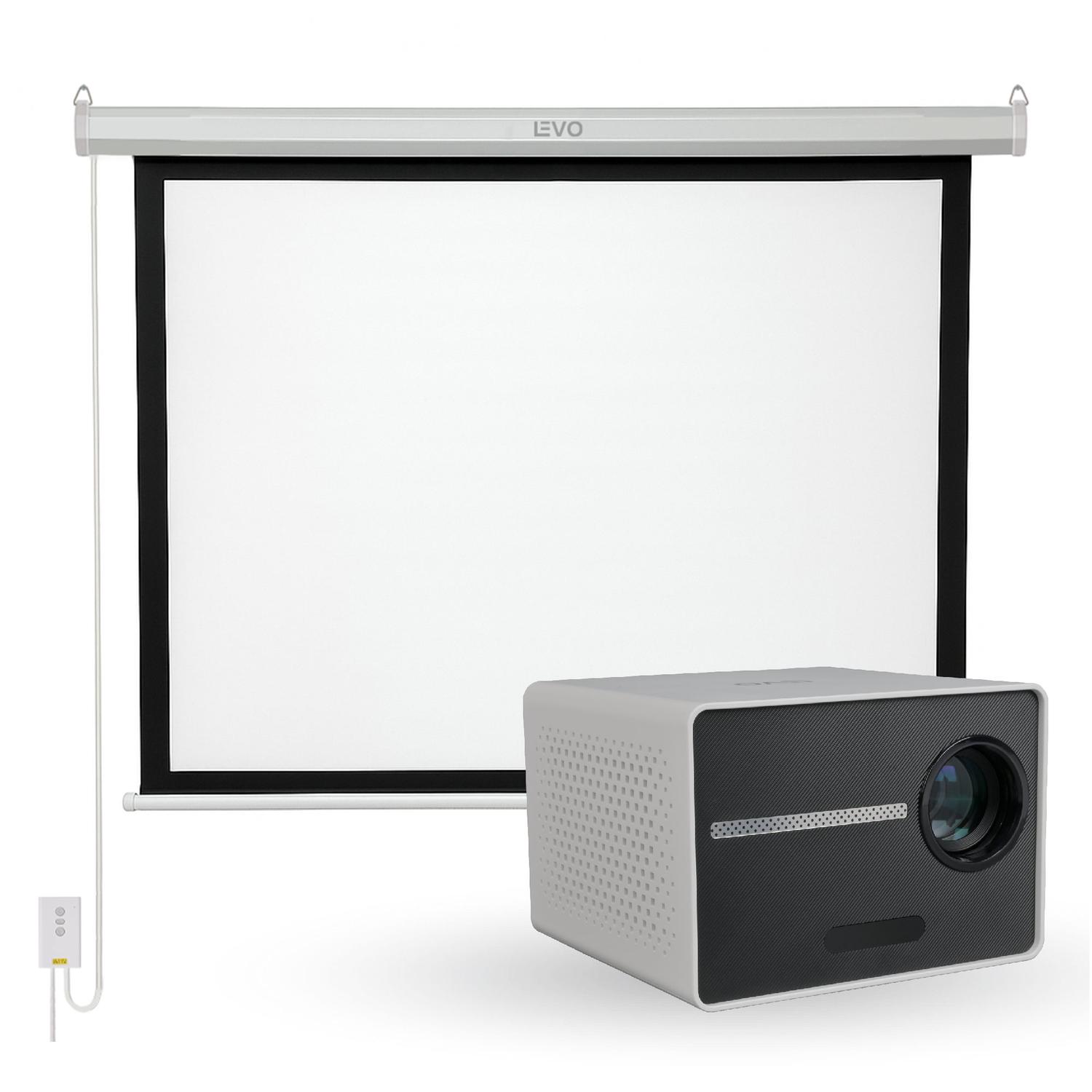 Proyector Portátil Halo 9000lm + Telón Electrico 100" LEVO