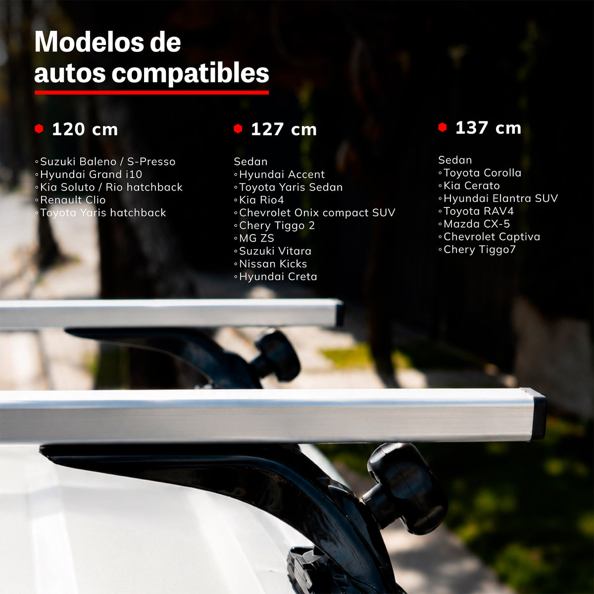 Modelos de autos compatibles con las barras Xcross Xroad de 120, 127 y 137 cm