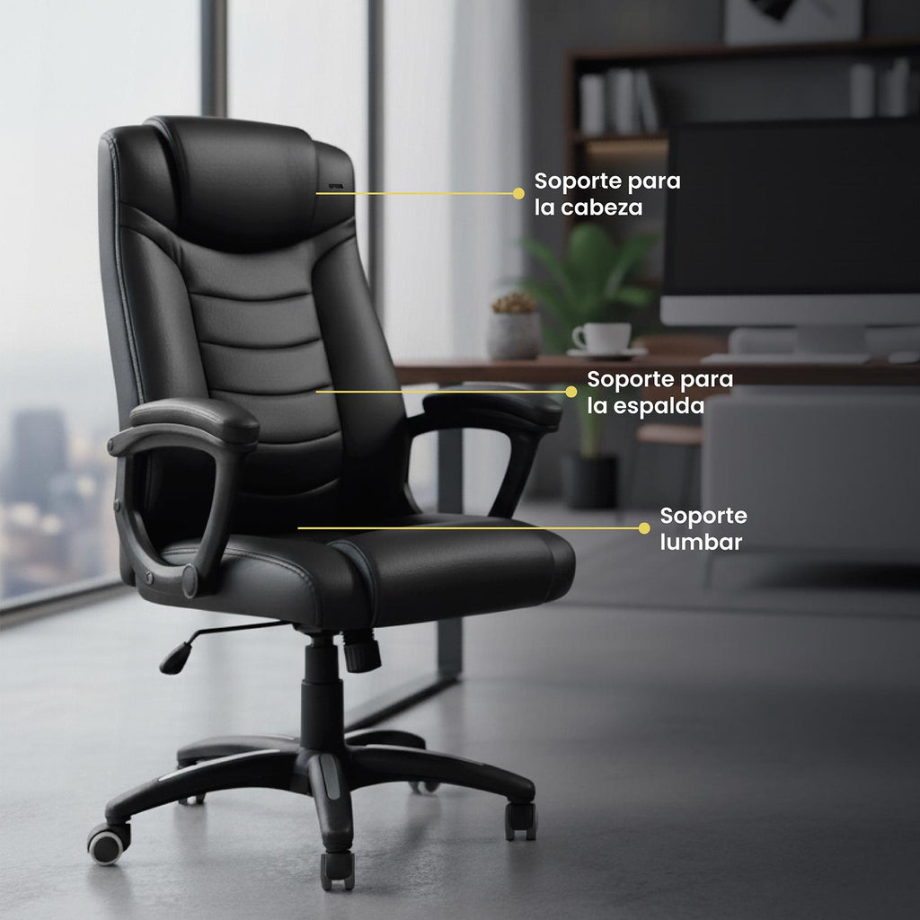 LEVO Silla Comfort — persona trabajando en escritorio de oficina, lifestyle