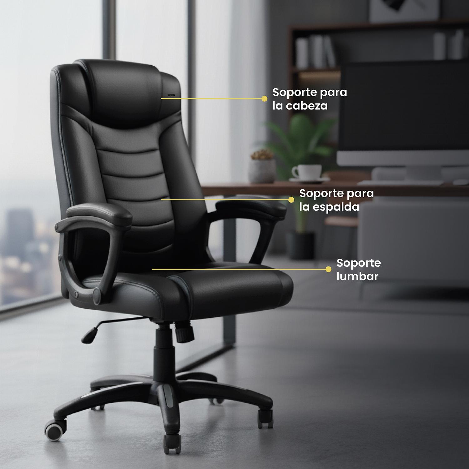 LEVO Silla Comfort — persona trabajando en escritorio de oficina, lifestyle
