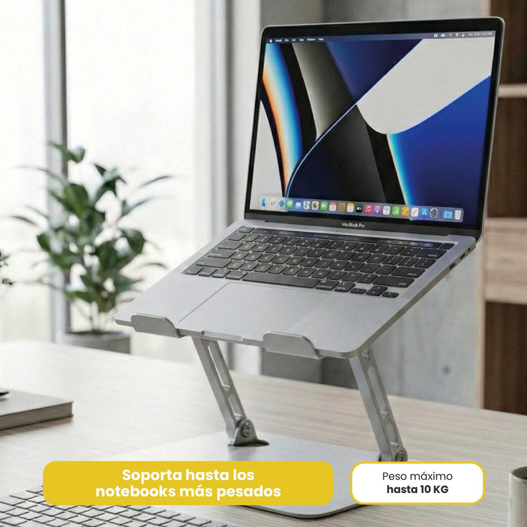LEVO Alzador Notebook — vista lateral del perfil y ángulo máximo de elevación