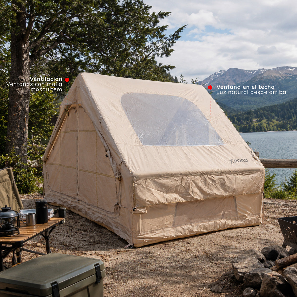 Carpa Inflable Xroad: ventanas con malla mosquitera y ventana en el techo