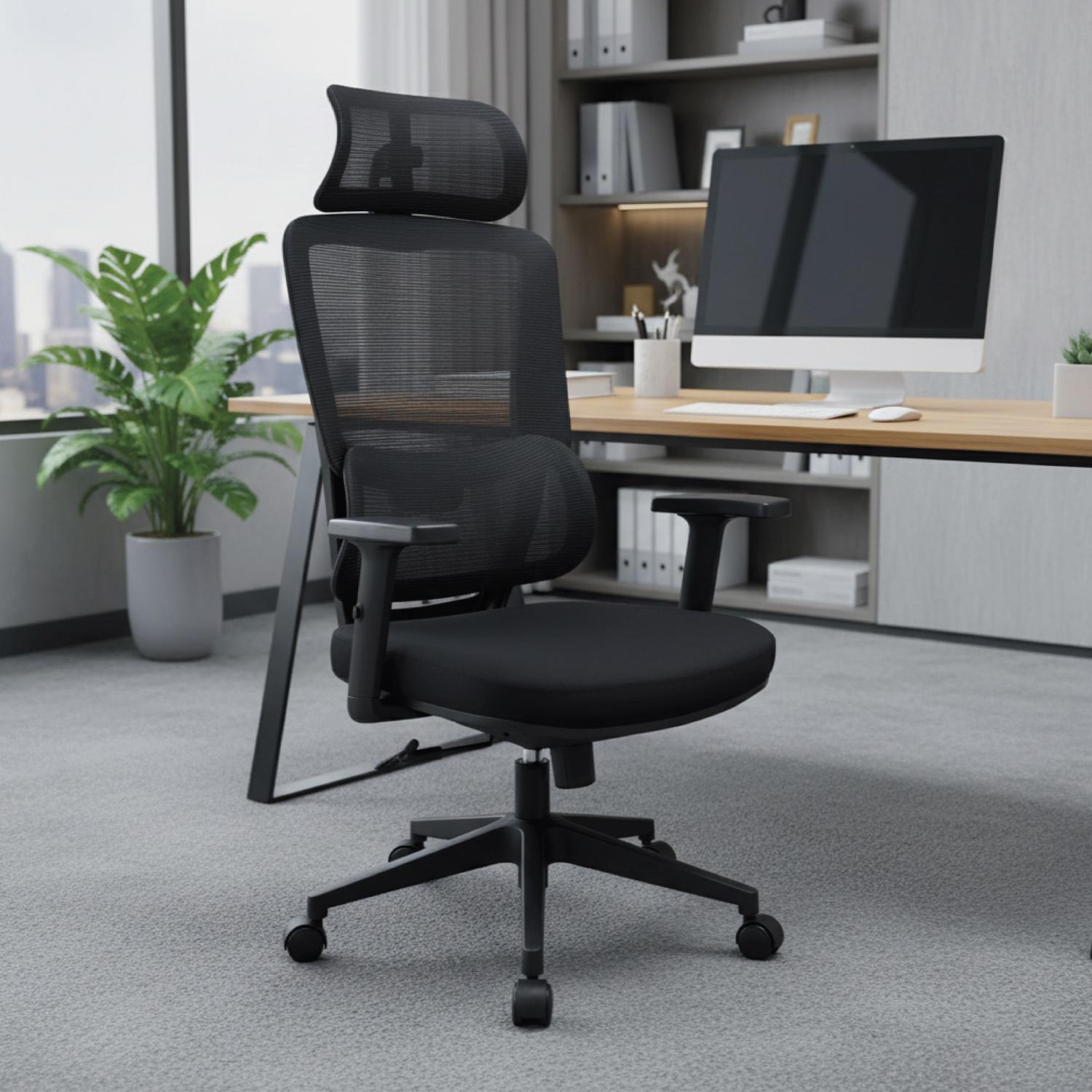 LEVO Silla Ergotech — respaldo en malla transpirable reclinado en posición extendida