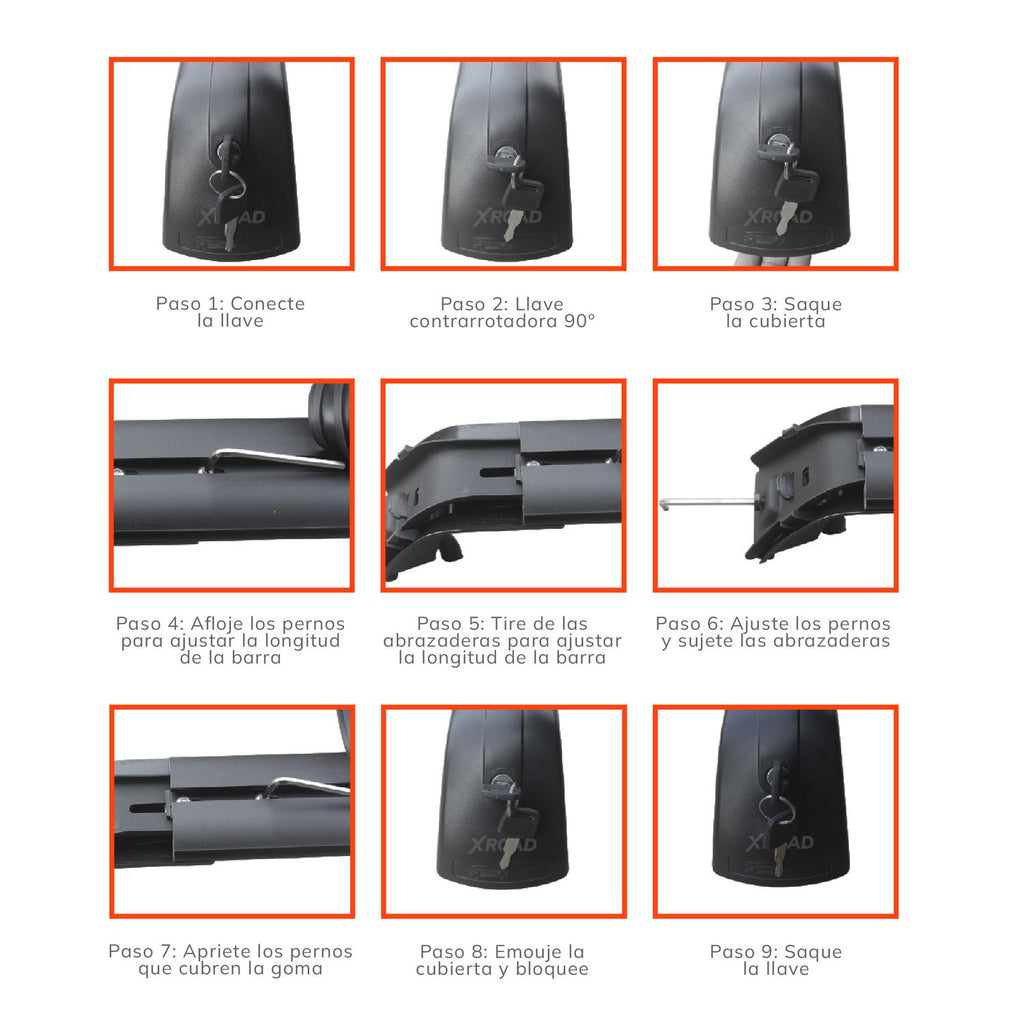 XRoad Barras R13 — detalle del sistema de cierre con llave y seguridad