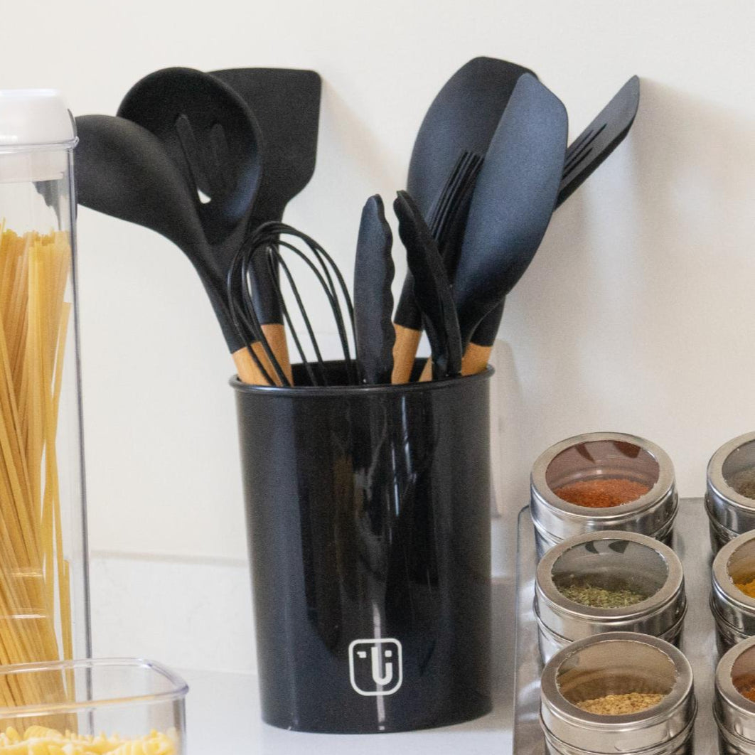 Set 12 Utensilios De Cocina Silicona Negro Simplit
