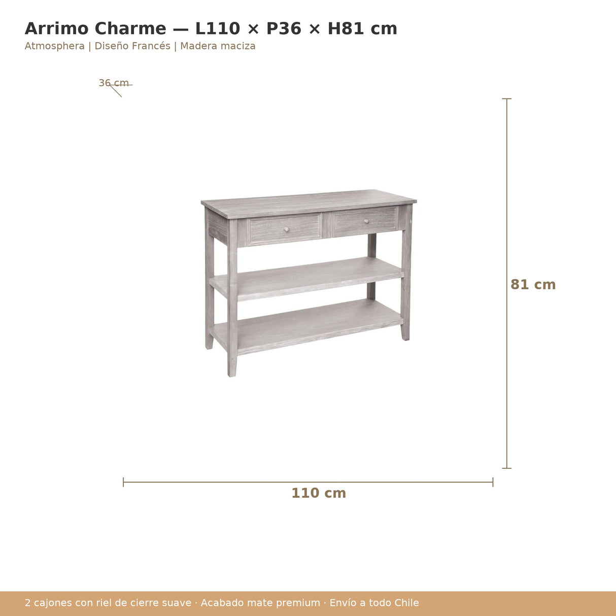 Arrimo 2 Cajones Charme L110cm dimensiones L110 P36 H81 cm — Atmosphera Francia