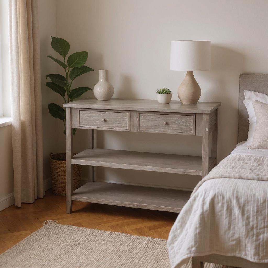 Arrimo Charme L110 gris washed en dormitorio neutral - Atmosphera Francia