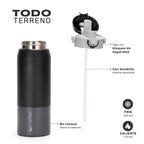 Pack 2 Botellas Térmicas Hydrotek 750 ml de acero inoxidable Lhotse, detalle de la tapa con bloqueo de seguridad y la bombilla interna removible