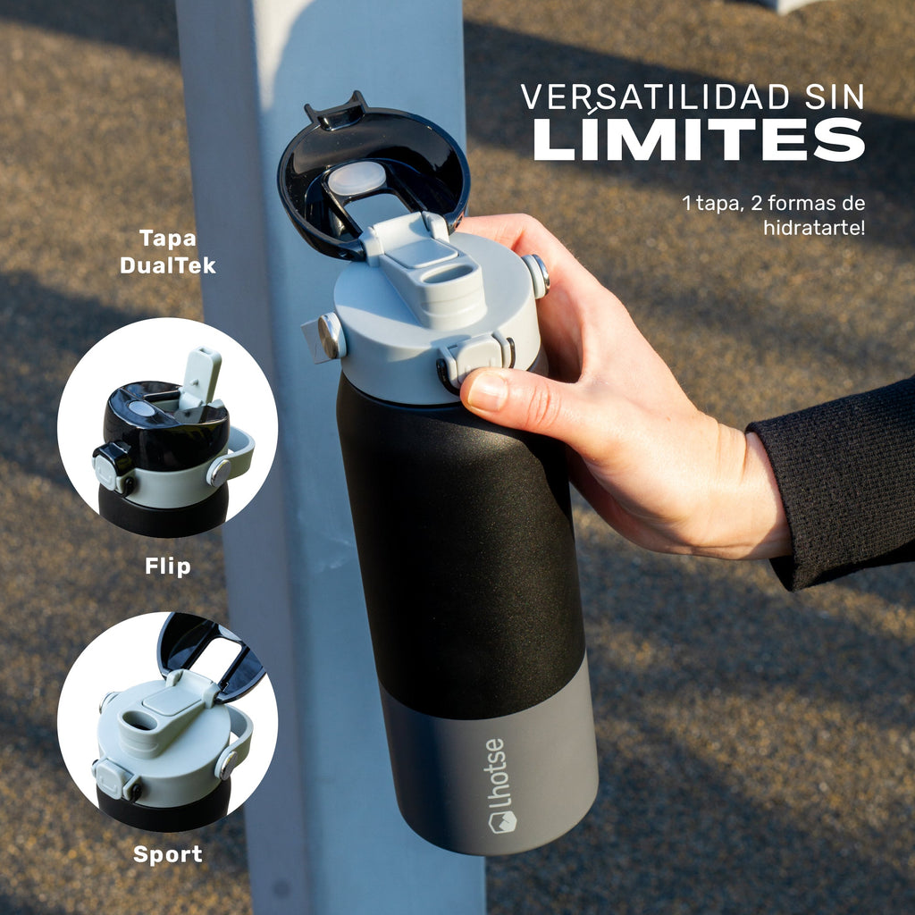 Pack 2 Botellas Térmicas Hydrotek 750 ml de acero inoxidable Lhotse, tapa DualTek con sus dos modos, Flip y Sport