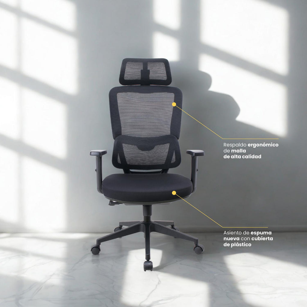 LEVO Silla Ergotech — detalle del soporte lumbar ajustable en altura