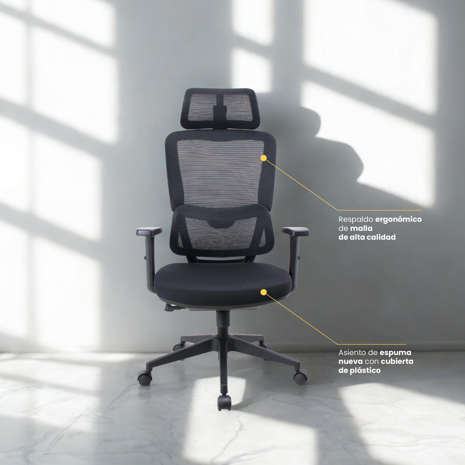 LEVO Silla Ergotech — detalle del soporte lumbar ajustable en altura