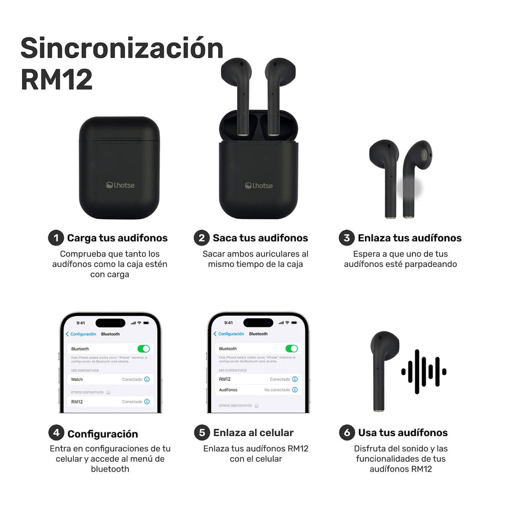 Audífonos Lhotse Bluetooth Inalámbrico Rm12 Negro