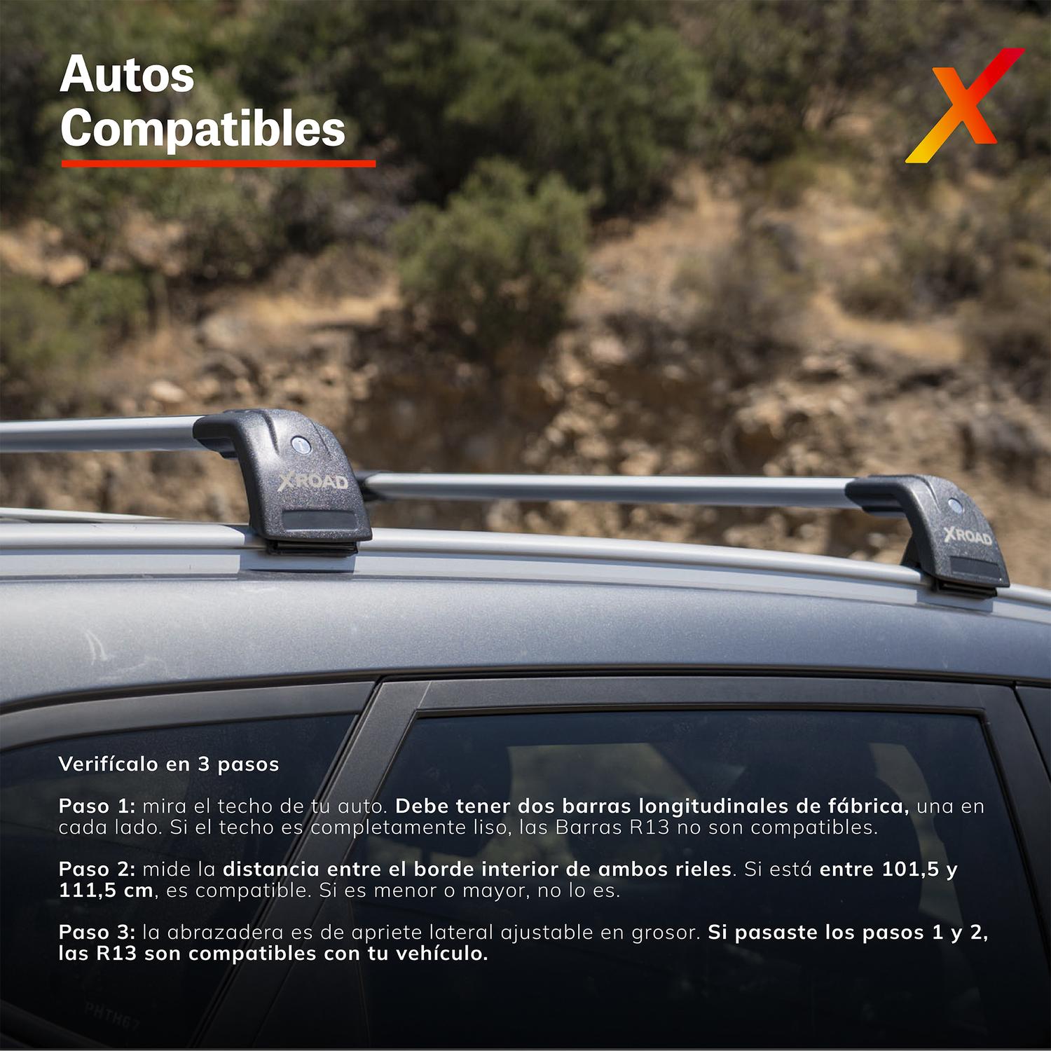 XRoad Barras R13 — infografía: carga máxima, materiales, compatibilidad SUV 4x4