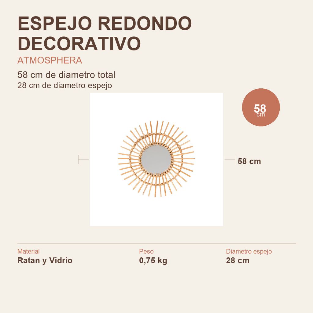 Espejo Jane Ratan - Dimensiones 58cm