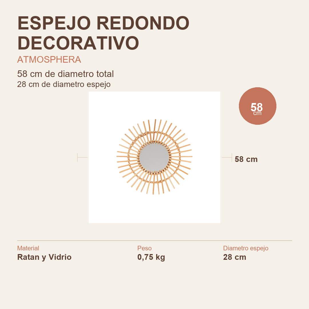 Espejo Jane Ratan - Dimensiones 58cm