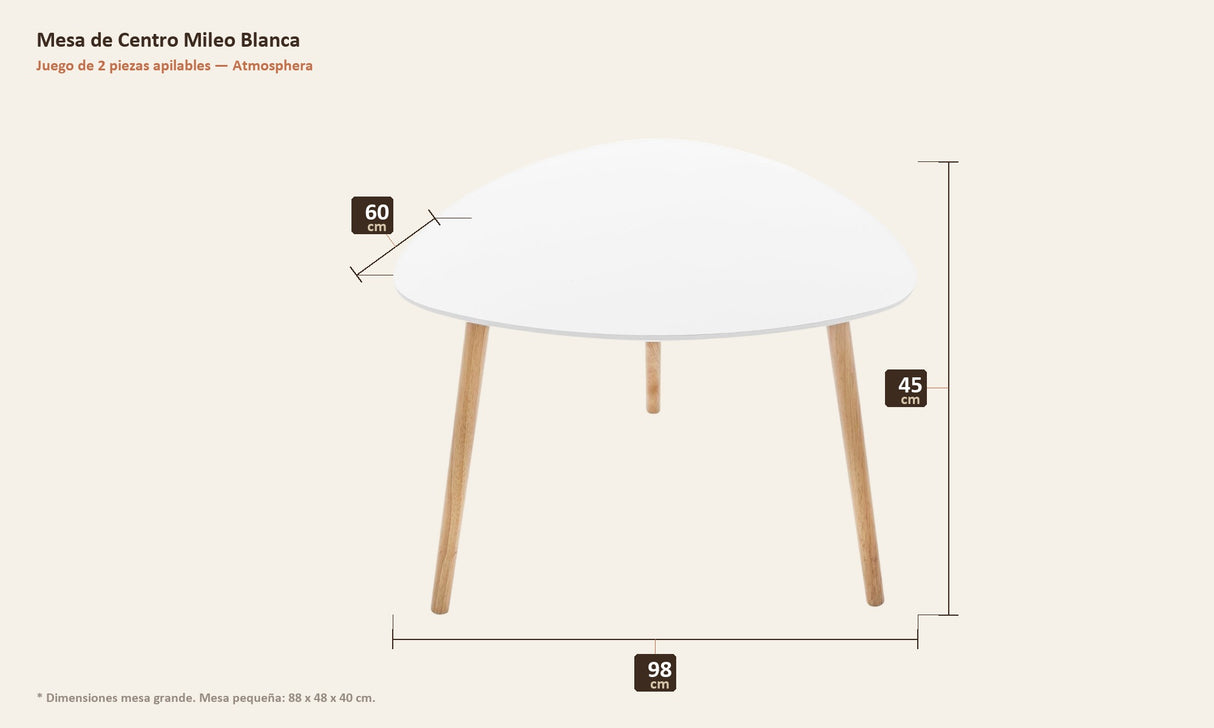 Mesa Mileo Blanca dimensiones 98x60x45 cm - Atmosphera
