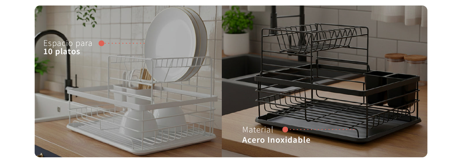 Secaplatos Escurridor 2 Niveles Acero Inox Blanco Simplit