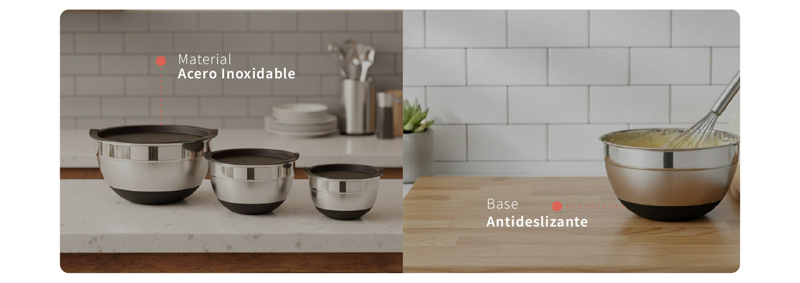 Set 3 Bowls con Tapa Acero Inoxidable Antideslizante Simplit
