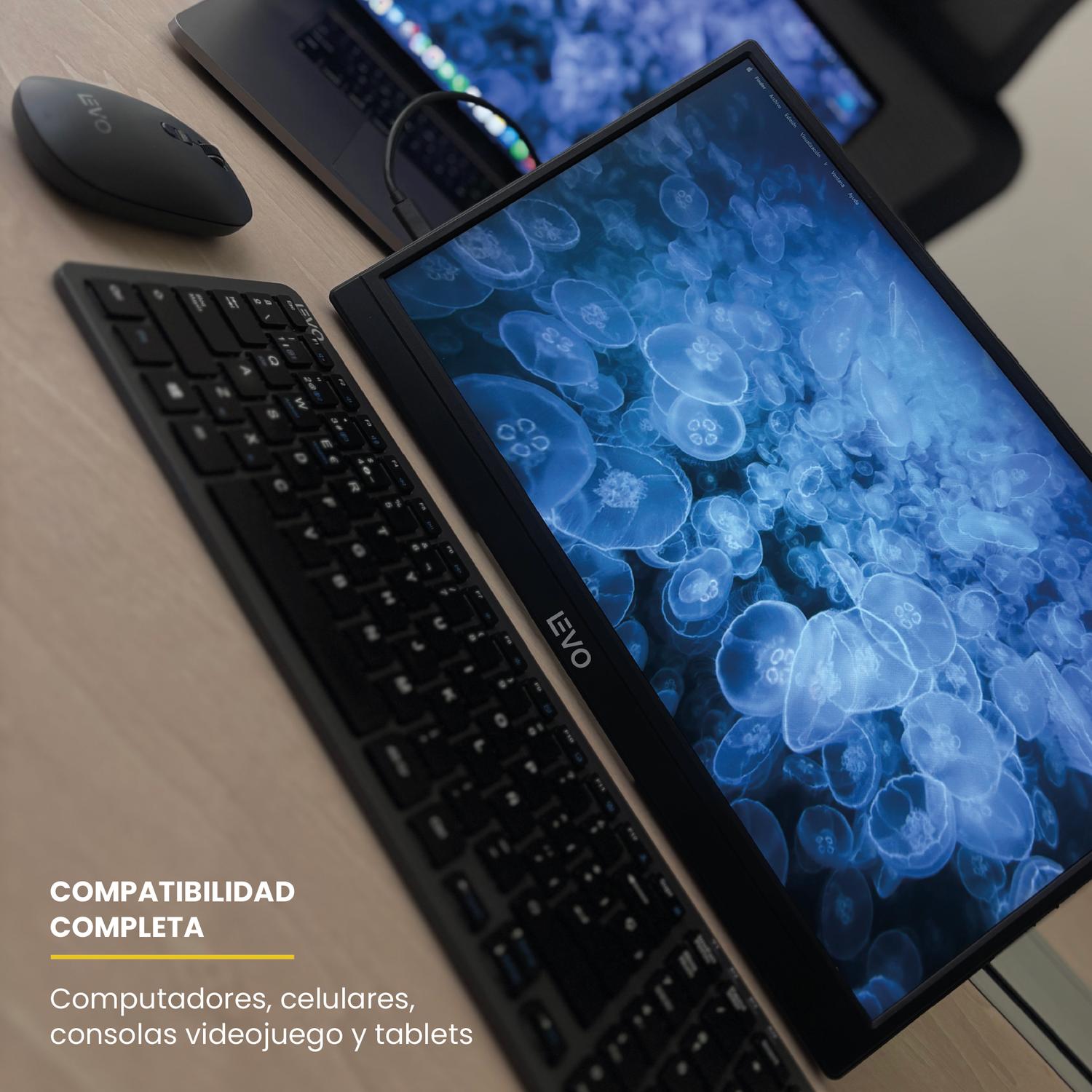 LEVO Monitor Portátil NexView 15.6 Full HD — lifestyle gaming con pantalla extendida