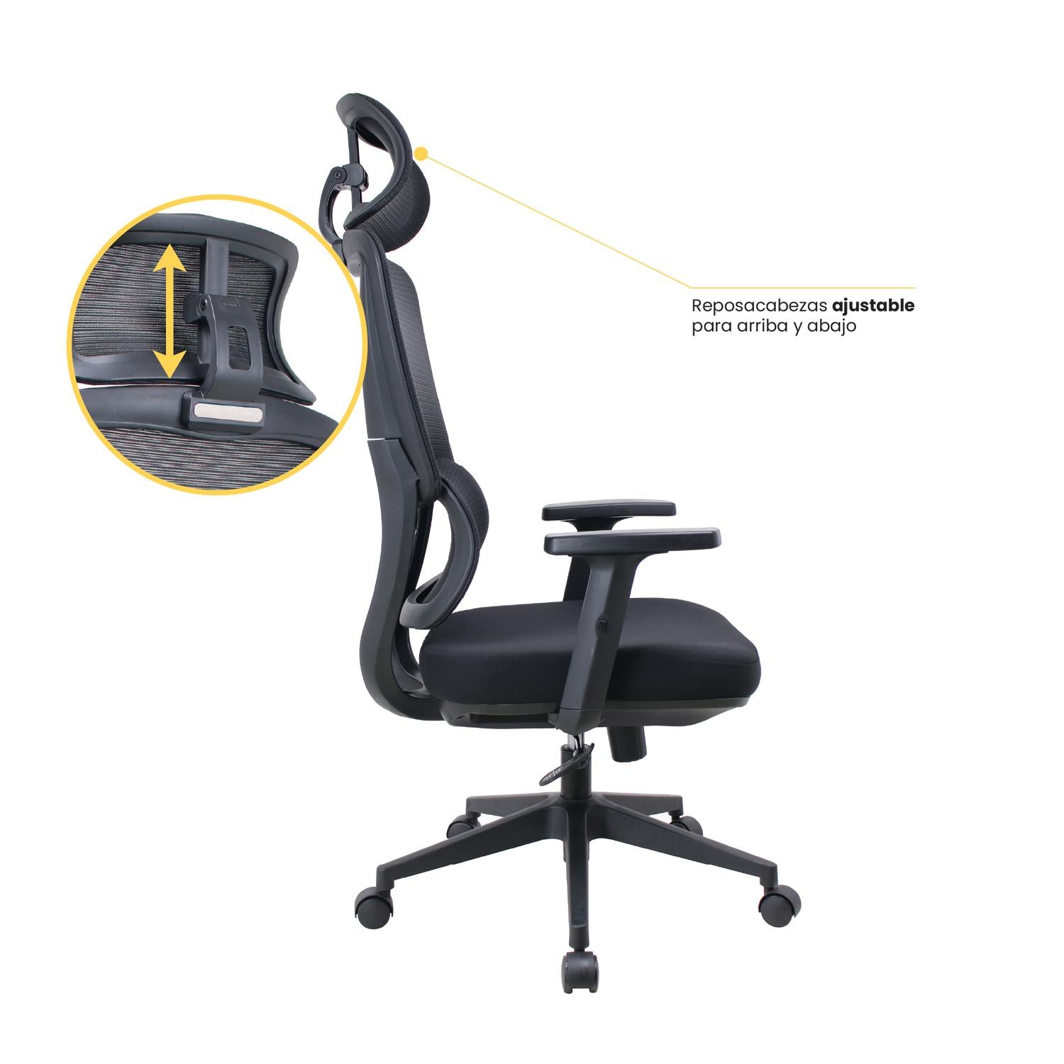LEVO Silla Ergotech — vista lateral mostrando curva ergonómica y reclinación