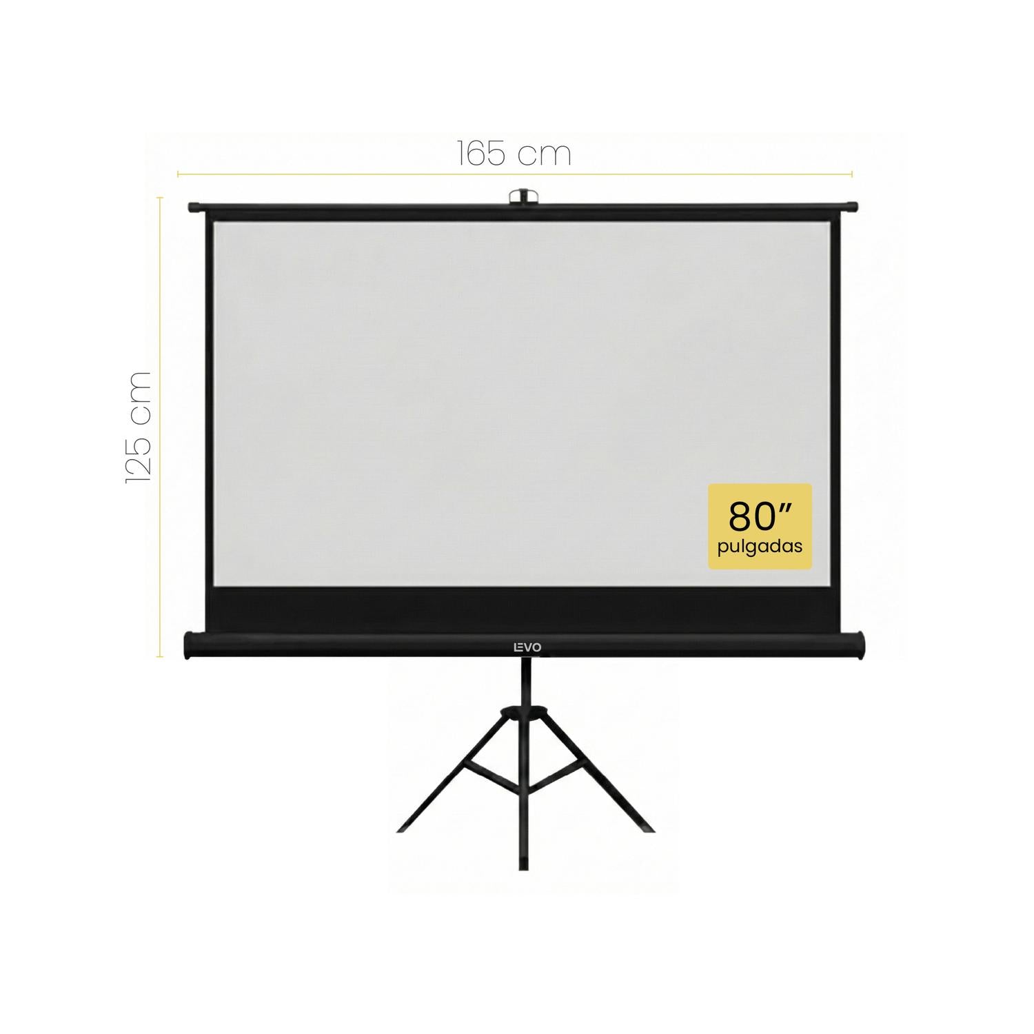 LEVO Telón negro 80 pulgadas — detalle del sistema de enroscado superior